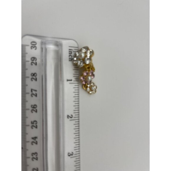 Monet Drop Flowers Clip Back Earrings Rhinestone Faux Pearls - Picture 9 of 10